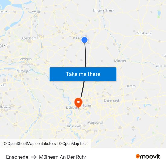 Enschede to Mülheim An Der Ruhr map