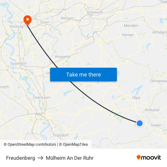 Freudenberg to Mülheim An Der Ruhr map