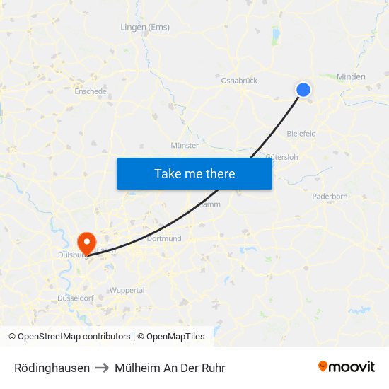 Rödinghausen to Mülheim An Der Ruhr map