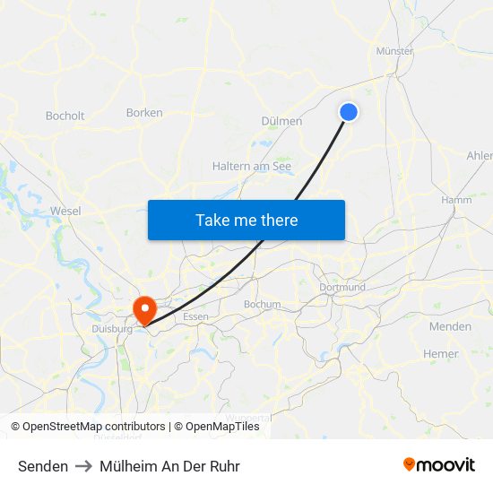 Senden to Mülheim An Der Ruhr map