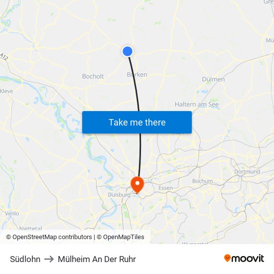 Südlohn to Mülheim An Der Ruhr map