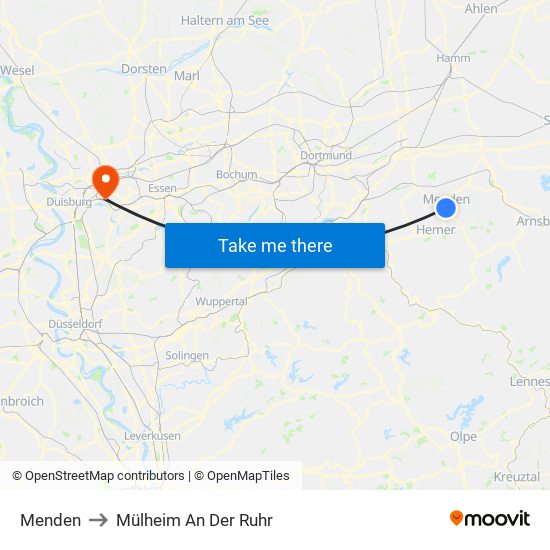 Menden to Mülheim An Der Ruhr map