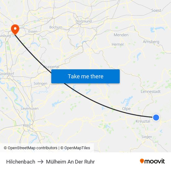 Hilchenbach to Mülheim An Der Ruhr map