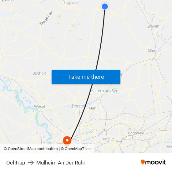 Ochtrup to Mülheim An Der Ruhr map
