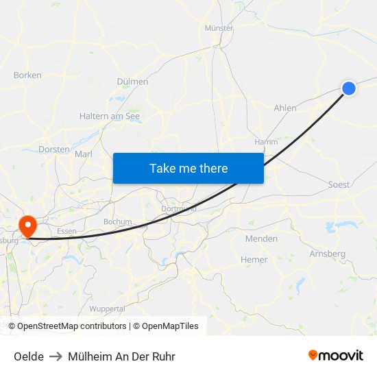 Oelde to Mülheim An Der Ruhr map