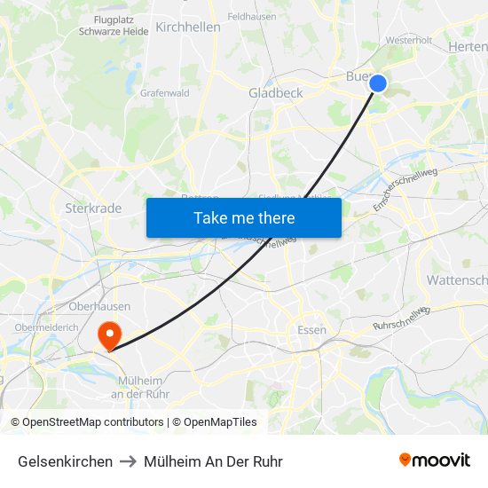 Gelsenkirchen to Mülheim An Der Ruhr map