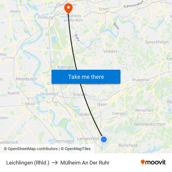 Leichlingen (Rhld.) to Mülheim An Der Ruhr map