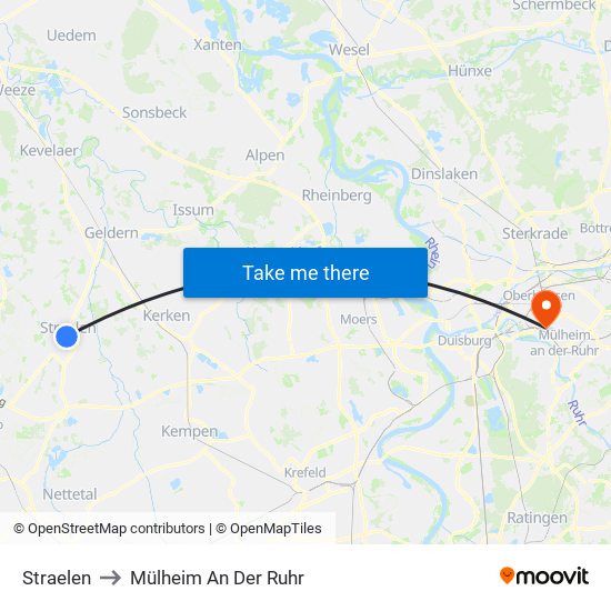 Straelen to Mülheim An Der Ruhr map
