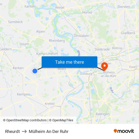 Rheurdt to Mülheim An Der Ruhr map