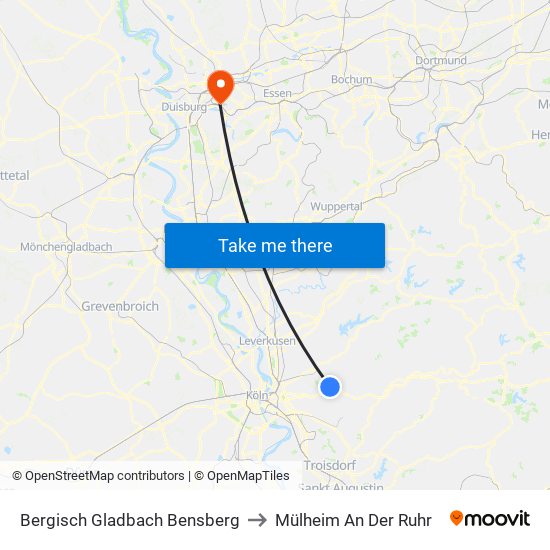 Bergisch Gladbach Bensberg to Mülheim An Der Ruhr map