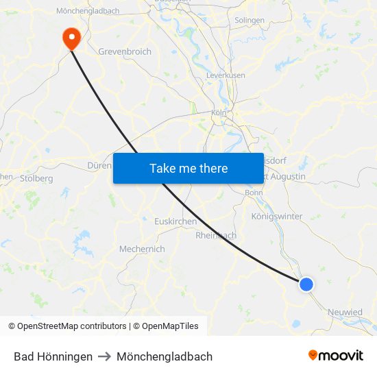 Bad Hönningen to Mönchengladbach map