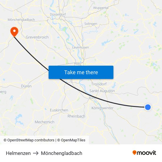 Helmenzen to Mönchengladbach map