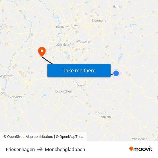 Friesenhagen to Mönchengladbach map