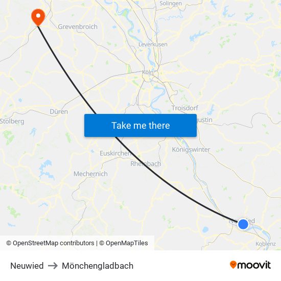 Neuwied to Mönchengladbach map