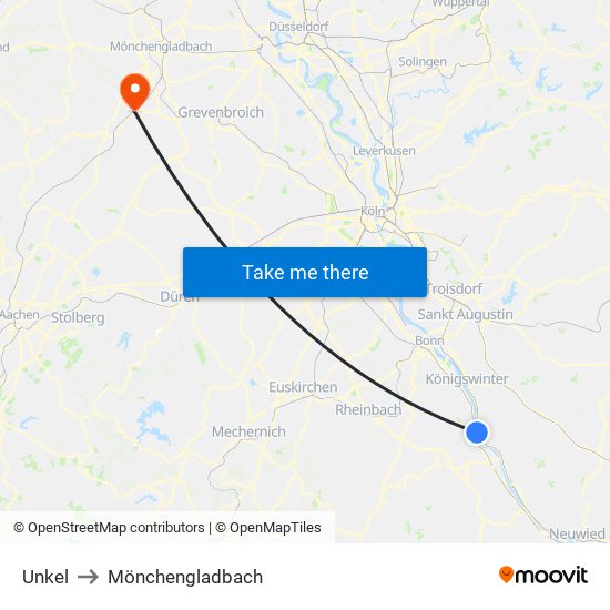 Unkel to Mönchengladbach map