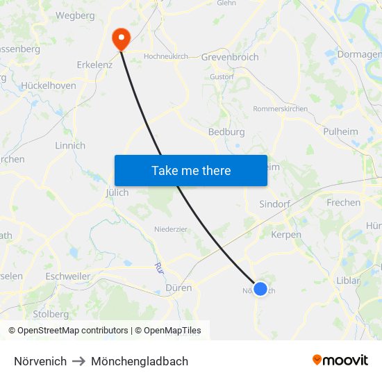 Nörvenich to Mönchengladbach map