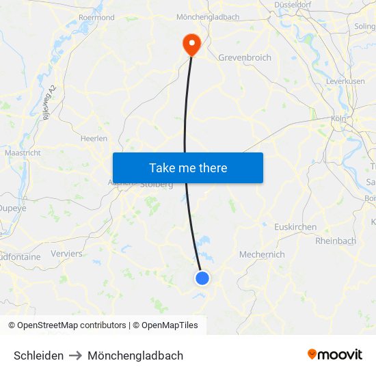 Schleiden to Mönchengladbach map