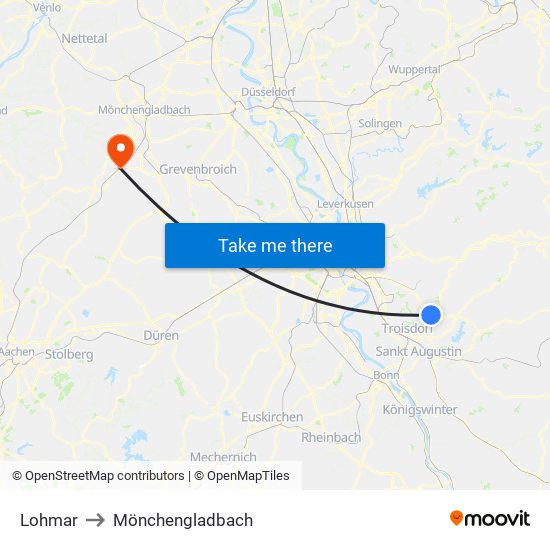 Lohmar to Mönchengladbach map