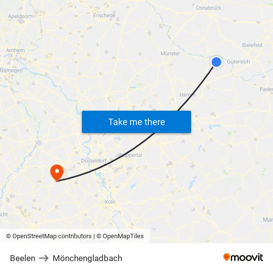 Beelen to Mönchengladbach map