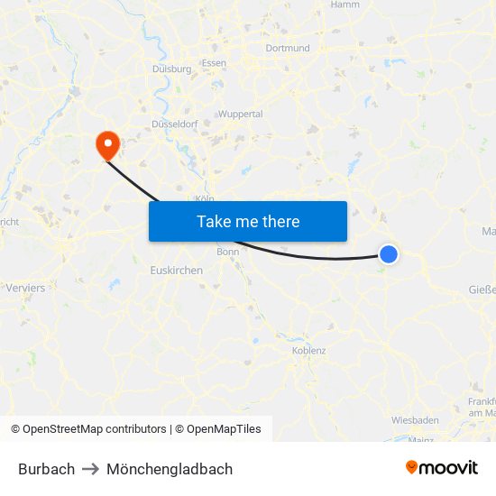 Burbach to Mönchengladbach map