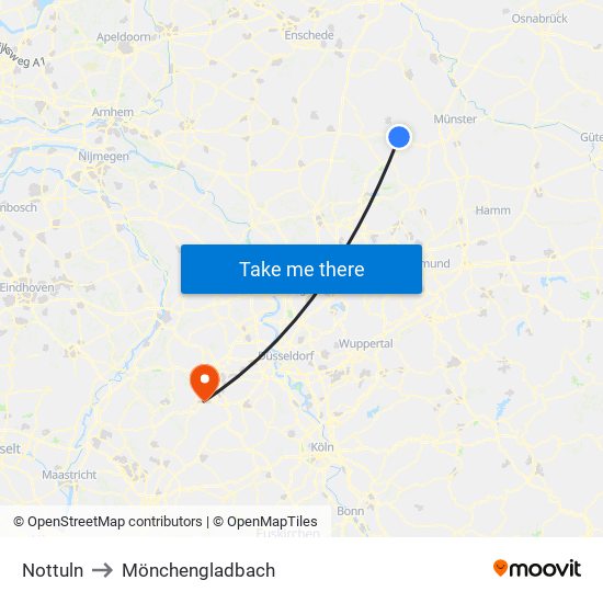 Nottuln to Mönchengladbach map