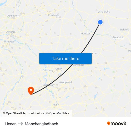 Lienen to Mönchengladbach map