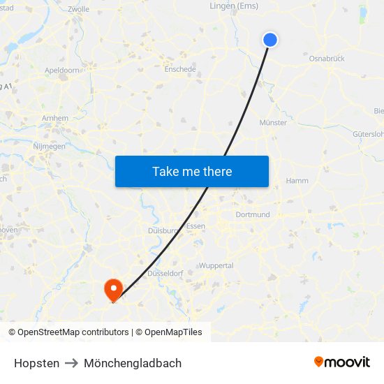 Hopsten to Mönchengladbach map