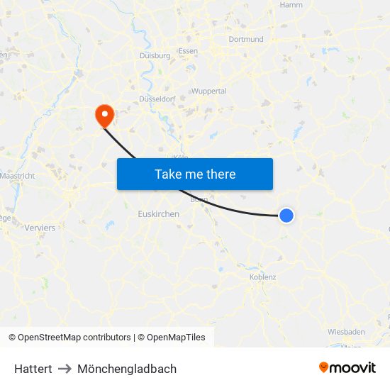 Hattert to Mönchengladbach map