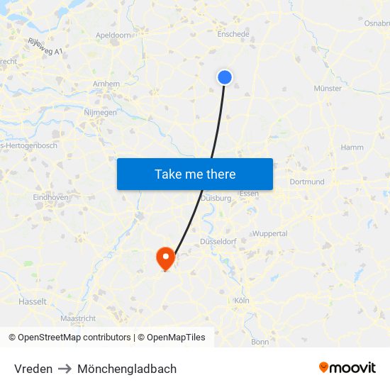 Vreden to Mönchengladbach map