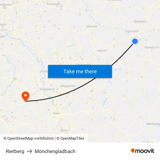 Rietberg to Mönchengladbach map