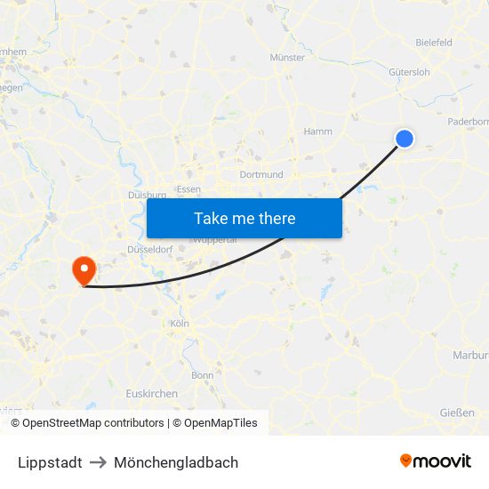 Lippstadt to Mönchengladbach map