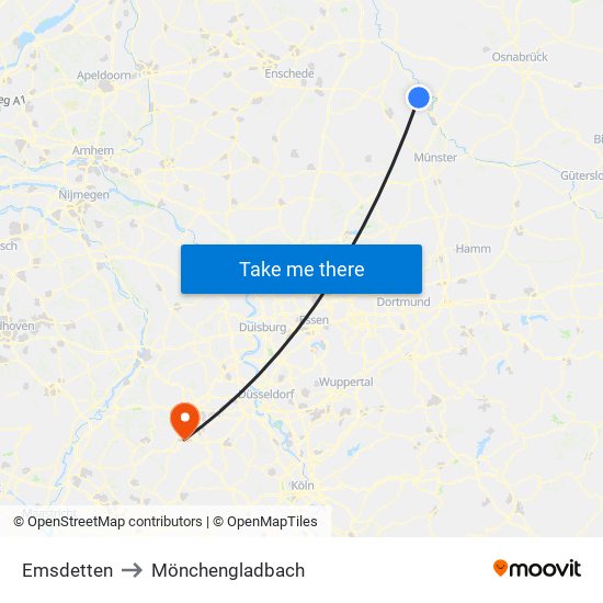 Emsdetten to Mönchengladbach map