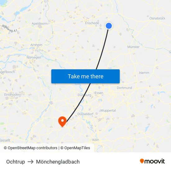 Ochtrup to Mönchengladbach map