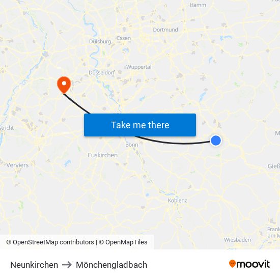 Neunkirchen to Mönchengladbach map