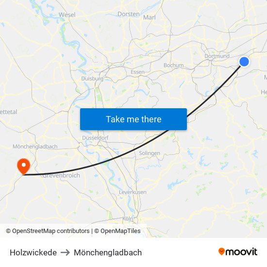 Holzwickede to Mönchengladbach map