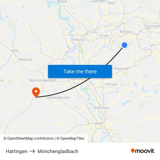 Hattingen to Mönchengladbach map