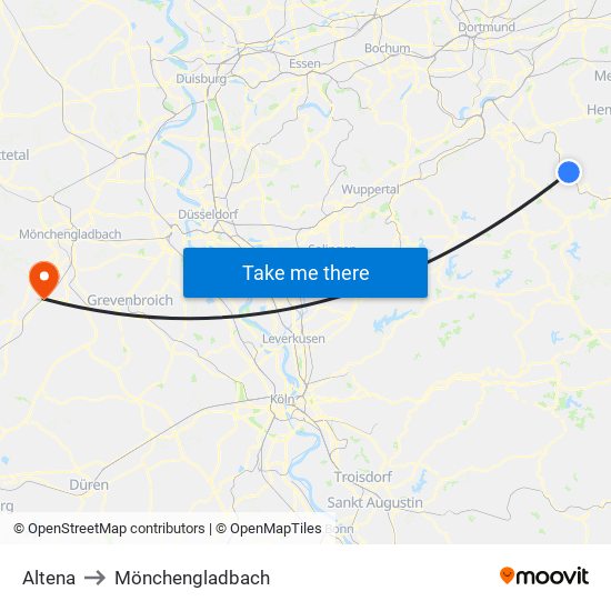Altena to Mönchengladbach map