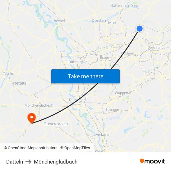 Datteln to Mönchengladbach map
