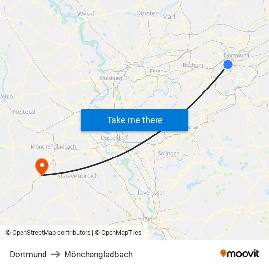 Dortmund to Mönchengladbach map