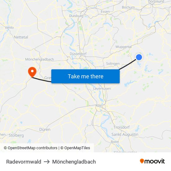 Radevormwald to Mönchengladbach map