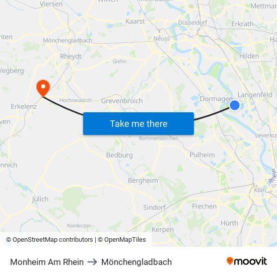 Monheim Am Rhein to Mönchengladbach map