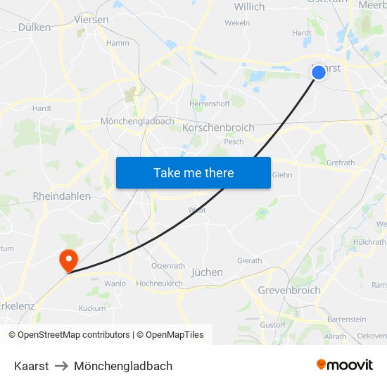 Kaarst to Mönchengladbach map