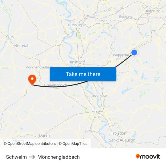 Schwelm to Mönchengladbach map