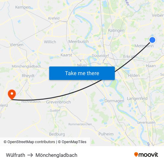 Wülfrath to Mönchengladbach map