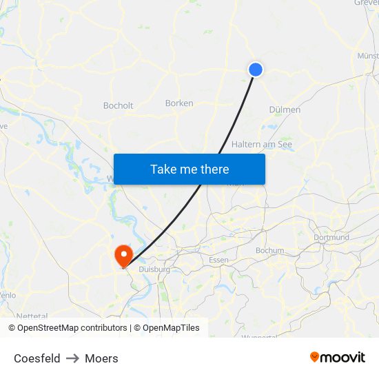 Coesfeld to Moers map