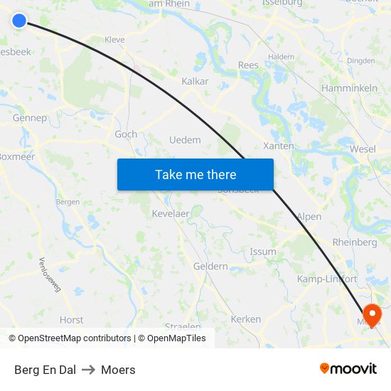 Berg En Dal to Moers map