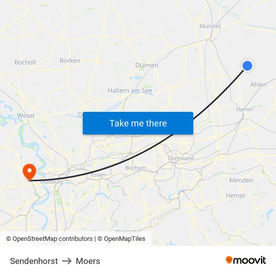 Sendenhorst to Moers map