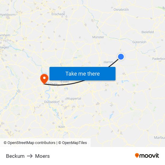 Beckum to Moers map