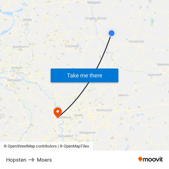 Hopsten to Moers map