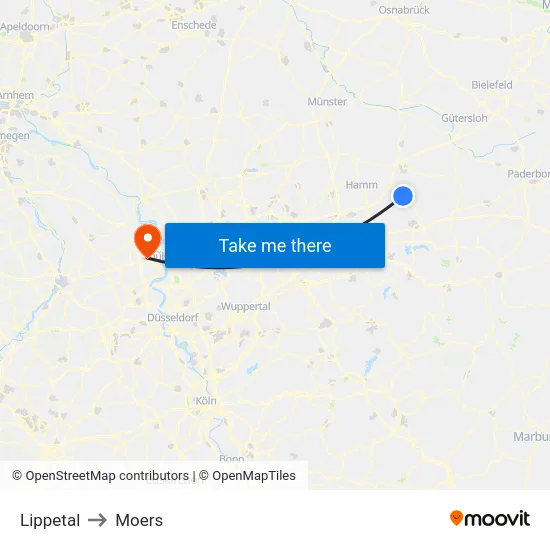 Lippetal to Moers map